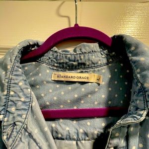 Standard Grace blue with white polka dots button down shirt.